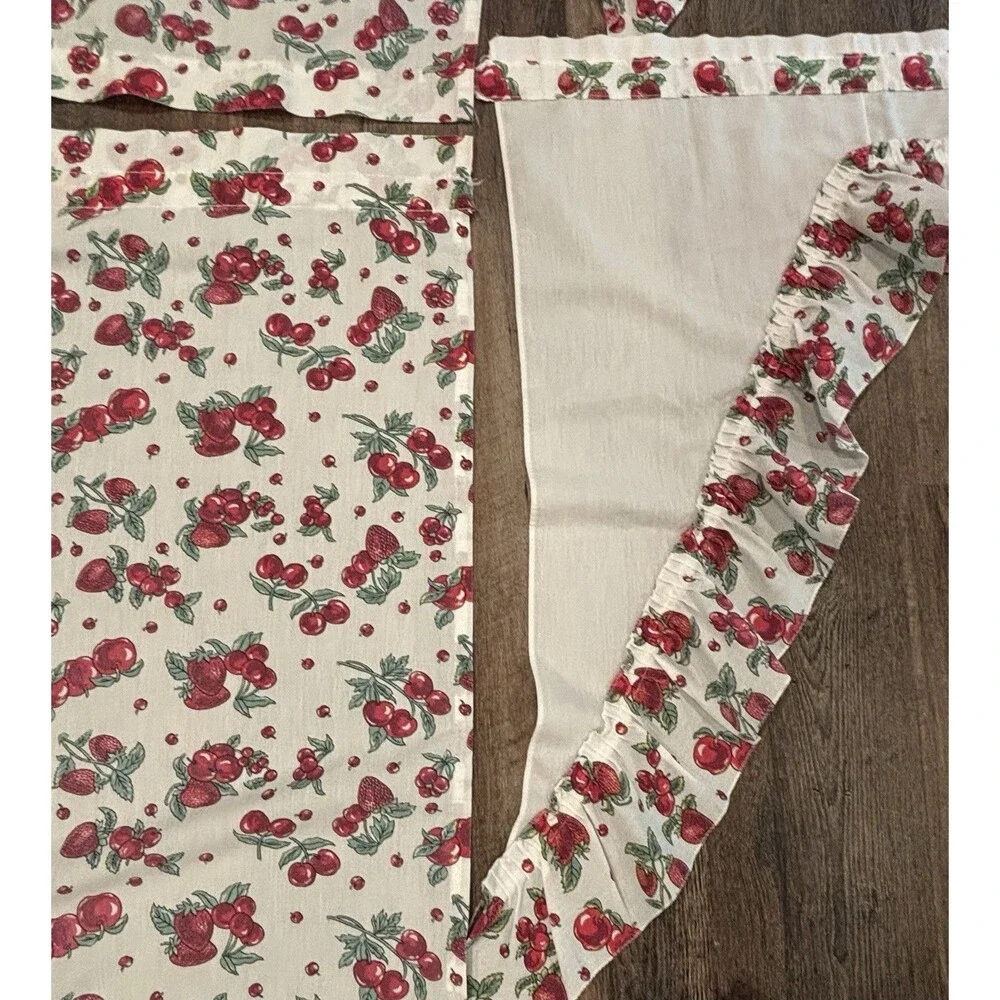 Vtg. Strawberry Apple Fruit Kitchen Cafe Curtains Valance Cottage Core Farmhouse